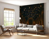 Gothic Great Hall Wall Mural – Non-Woven Wallpaper | Magical Floating Lights Interior Art for Living Room & Bedroom