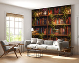 Library Peel and Stick Wall Mural – Cozy Bookcase Wallpaper for Home Office, Reading Room