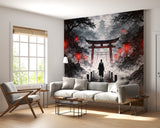 Traditional Wall Mural for a Gaming Zone – Chill Area Print Samurai Walking Toward the Temple