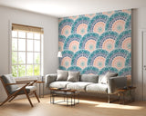 Indian print Pastel colors Full wall Peel and Stick Mural for living room Art wall for bedroom Relaxation area design "Mandala" accent wall