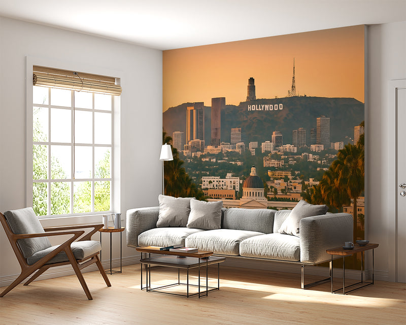 Peel and Stick Mural Living room print Wall art Bedroom design Wallpaper with a Hollywood and palm panorama for stylish, sunny wall decor