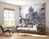 Peel and Stick Wall Mural Gothic Castle in Winter – Living Room Print Architectural Design