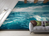 "Nature Print Modern Non-Woven Wallpaper for Bedroom, Lounge Area — 'Blue Sea Waves'"