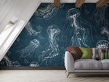 Art Wall Mural 🎨 Full Wall Peel and Stick Wallpaper "Painted Jellyfish" Wall Murals For Office Living Room