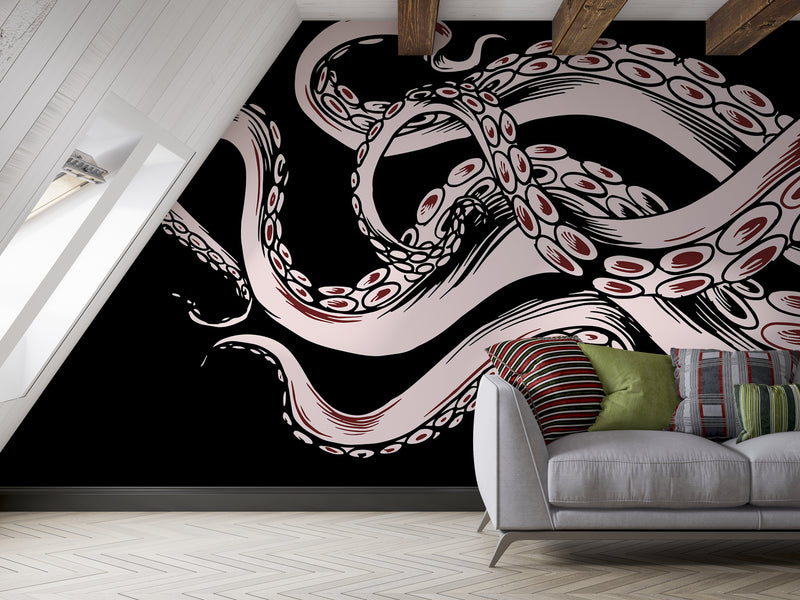 Ocean Theme Self-Adhesive Wallpaper for Gym, Office, Bedroom – "Octopus Tentacles: Breath of the Abyss"
