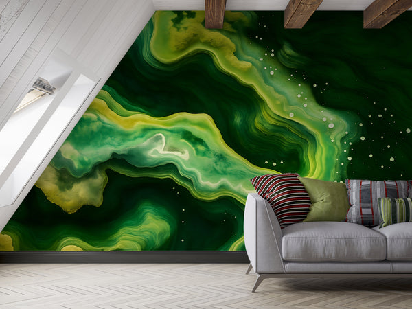 Bright Abstraction Self-Adhesive Wallpaper For Living Room, Bedroom, Office Dark Green Color Color Overflows ✨