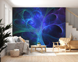 Abstract Neon Fractal Peel and Stick Wallpaper – Futuristic Blue and Purple Wall Mural for Playroom, Bedroom, and Creative Spaces