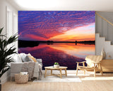 Nature Print Self-Adhesive Wall Mural for Living Room, Relaxation Area "Reflection of Clouds in the Lake" Accent Wall Decor