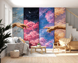 Peel and Stick Wall Mural “Celestial Hands in the Clouds” – Surreal Sky Art Wallpaper