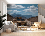 Peel and Stick Mural Military Off-Road Vehicle in Mountains Desing – Desert Tactical Truck on Winding Road Print, Realistic Wall Mural for Office and Living Room