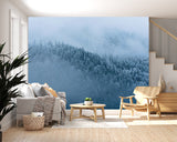 Art Design Vinyl Wallpaper Peel and Stick  Wall Mural Foggy Pine Forest for Living Room, Bedroom, Calming Print for Office or Personal Study🌲🌫️