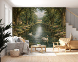 Peel and Stick Vintage Wallpaper Swans on the Lake  Wall Mural for Living Room
