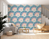 Indian print Pastel colors Full wall Peel and Stick Mural for living room Art wall for bedroom Relaxation area design "Mandala" accent wall