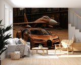 Car in bronze color Self-adhesive wall mural for workshop, office, study, or hall stylish wall mural "Sports car and fighter jet in a unified color scheme" ✈️🚗
