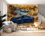 Vintage-style car wallpaper Peel and Stick wall mural for living room, kids' room, art wall in the hall, and office wall print 🚙