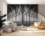 Non-Woven Black and White Wallpaper Lincoln Cathedral Interior – Large Architectural Wall Mural for Living Room, Office, and Bedroom