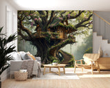 Children’s Dream Fantasy-Themed Mural Desing, Self-Adhesive Kids Wallpaper, Nursery Room Print, ‘Treehouse’ Wall Art