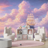 Dreamy Majestic Sailing Ship Wallpaper - Whimsical Pastel Clouds Wall Mural