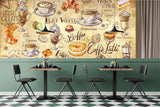 Non-woven wallpaper, vibrant wall decor for kitchen or café – "Coffee and Dessert in Vintage Style"