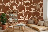 African Safari Animals Silhouette Wallpaper Giraffe Peel and Stick Wall Mural