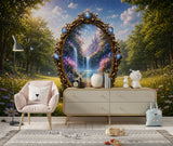 Enchanted Forest Portal Peel and Stick Mural | Fairy Tale Castle Waterfall Magical View Wallpaper