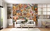 Non-Woven Wall Mural Vintage Food Poster Collage – Retro Restaurant Concept Wallpaper