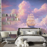 Dreamy Majestic Sailing Ship Wallpaper - Whimsical Pastel Clouds Wall Mural