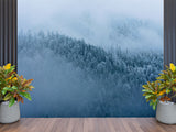 Art Design Vinyl Wallpaper Peel and Stick  Wall Mural Foggy Pine Forest for Living Room, Bedroom, Calming Print for Office or Personal Study🌲🌫️