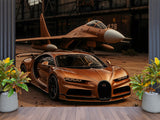 Car in bronze color Self-adhesive wall mural for workshop, office, study, or hall stylish wall mural "Sports car and fighter jet in a unified color scheme" ✈️🚗
