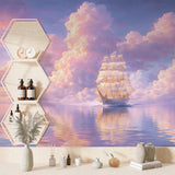 Dreamy Majestic Sailing Ship Wallpaper - Whimsical Pastel Clouds Wall Mural