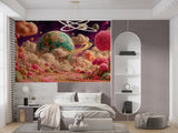 Whimsical Galaxy Cotton Candy Clouds Wallpaper – Pink Dreamscape Space Mural for Nursery & Playroom