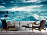 "Nature Print Modern Non-Woven Wallpaper for Bedroom, Lounge Area — 'Blue Sea Waves'"
