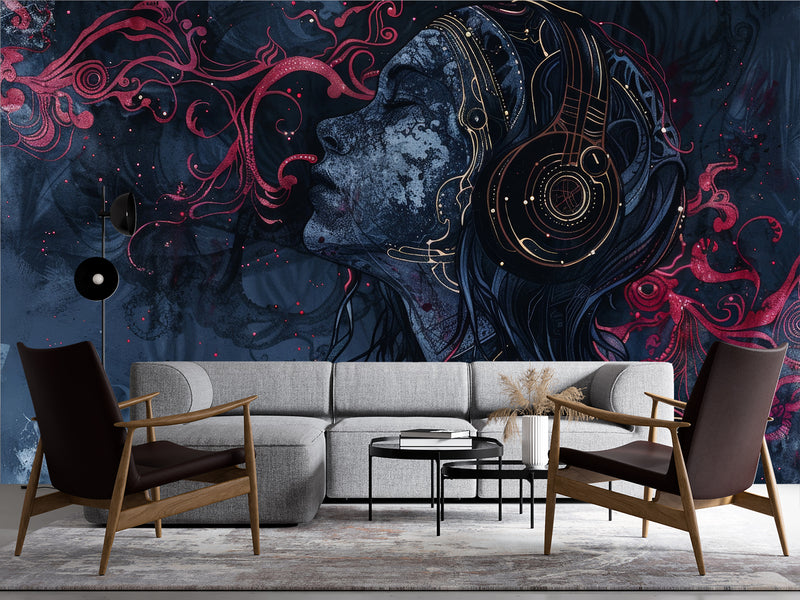 Art Abstraction Wall Vinyl Wallpaper Peel and Stick Mural Sports Theme For Office, Hall, Gym "Cosmic Enjoyment Of Music"