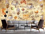 Non-woven wallpaper, vibrant wall decor for kitchen or café – "Coffee and Dessert in Vintage Style"
