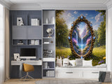 Enchanted Forest Portal Peel and Stick Mural | Fairy Tale Castle Waterfall Magical View Wallpaper