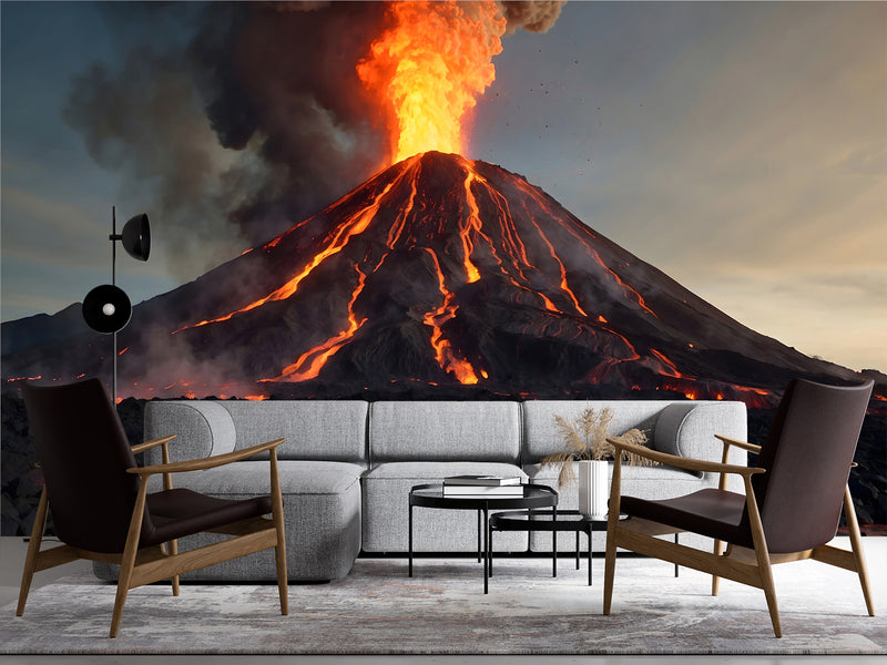 Brutal Energy Wall Print For Bedroom, Garage, Or Office Self-Adhesive Full Wall Wallpaper "Volcano With Lava" 🌋