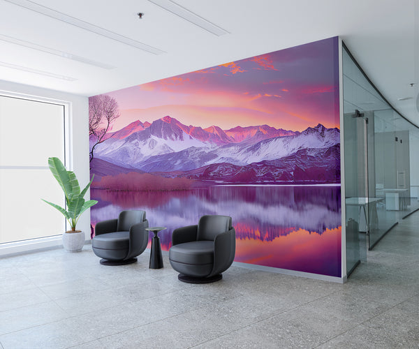 Bedroom and Living Room Wallpapers – Natural Print, Traditional Wall Murals for Accent Wall "Magnetic Mountains in Sunset Rays", Bold Design 🌄
