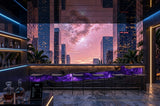 Sunset Cityscape Wall Mural Non-Woven Wallpaper Dreamy Pink Galaxy Urban Print