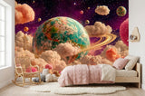 Whimsical Galaxy Cotton Candy Clouds Wallpaper – Pink Dreamscape Space Mural for Nursery & Playroom
