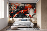 Japanese Koi Fish Wall Mural - Zen Red Sun & Cherry Blossom Ink Art Peel and Stick Wallpaper