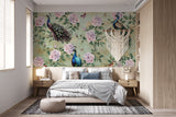 Non-Woven Vintage Floral Wallpaper Royal Peacock Garden Wall Mural