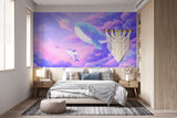 Dreamy Space Whale Wall Mural - Pastel Purple Clouds & Planets Nursery Non-Woven Wallpaper