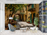 Sun-Drenched Italian Lemon Street Wall Mural - Mediterranean Alley Peel and Stick Wallpaper
