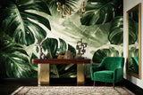 Dark Tropical Monstera Leaves Wall Mural - Peel & Stick Wallpaper