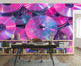 Retro Y2K Aesthetic CD Wall Mural - Neon Pink Iridescent Peel and Stick Wallpaper