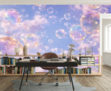 Dreamy Iridescent Bubbles Wall Mural - Pastel Sky & Soft Clouds Peel and Stick Wallpaper