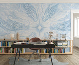 Celestial Blue Dragon Mural - Ethereal Mythical Clouds Wallpaper for Bedroom & Living Room
