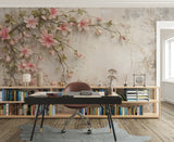 Peel and Stick  Floral Wallpaper – Vintage Pink Blossoms Wall Mural for Bedroom