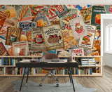 Non-Woven Wall Mural Vintage Food Poster Collage – Retro Restaurant Concept Wallpaper