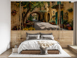 Sun-Drenched Italian Lemon Street Wall Mural - Mediterranean Alley Peel and Stick Wallpaper